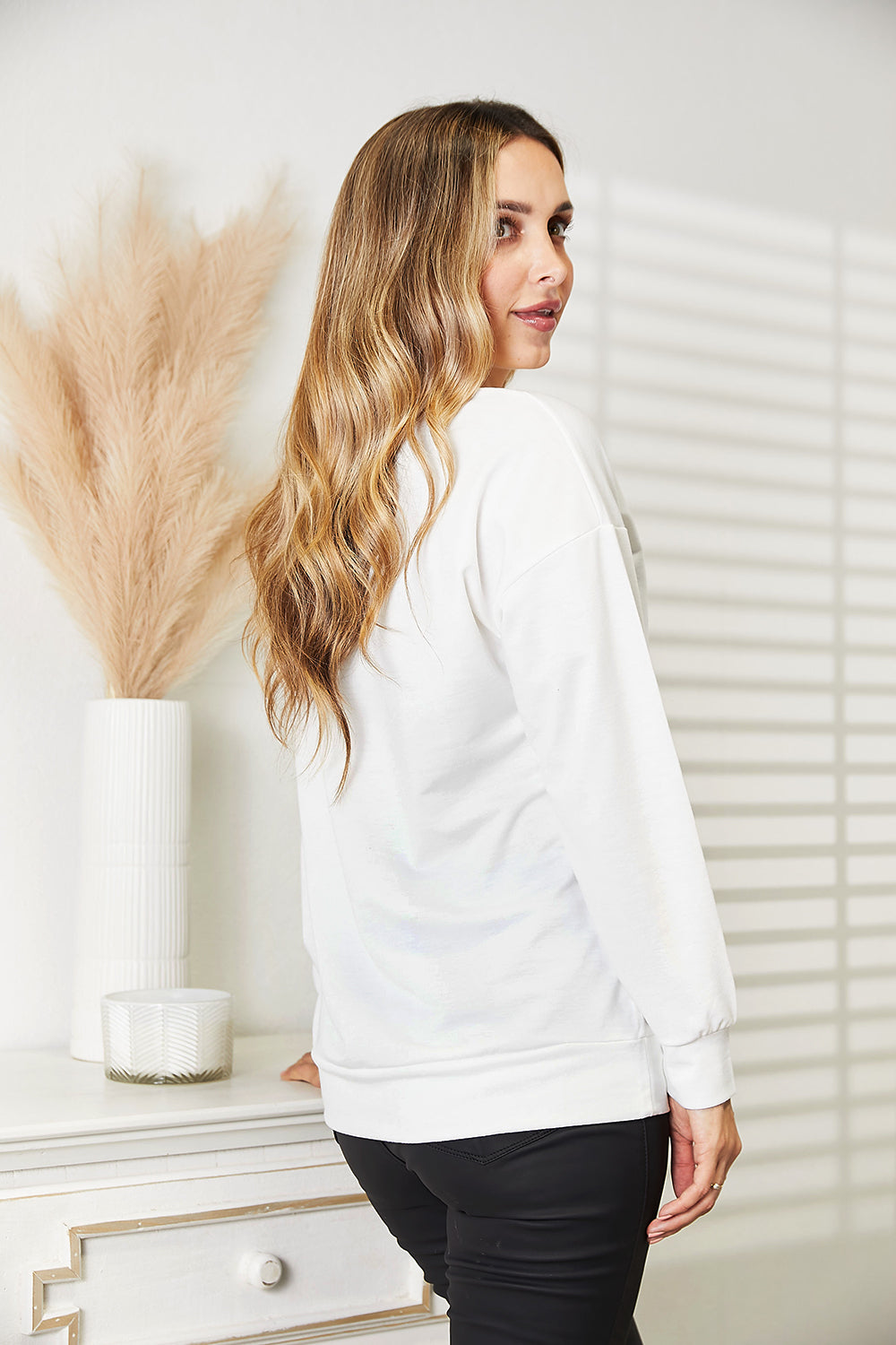 Simply Love Graphic Dropped Shoulder Round Neck Sweatshirt - Charming Charlie