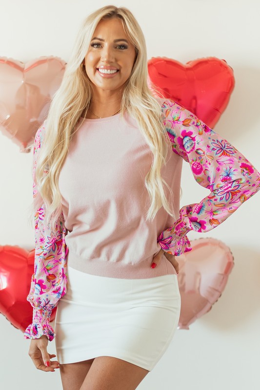 Women Floral Printed Patchwork Smocked Sweatshirts - Charming Charlie