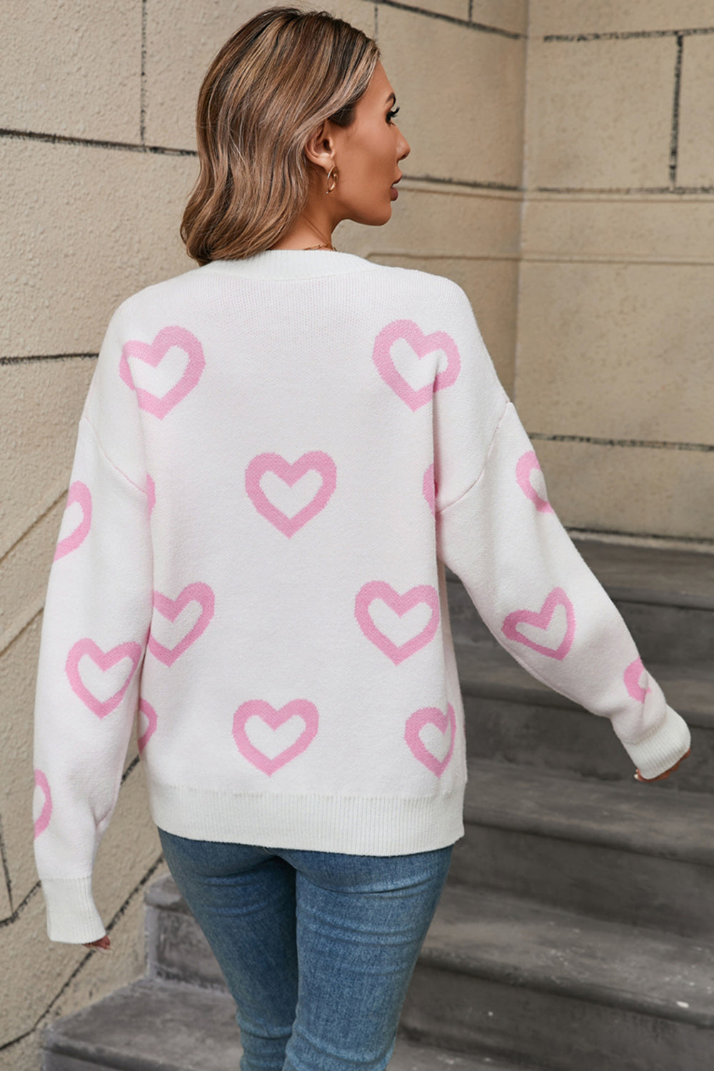 Angel Wings Heart Round Neck Dropped Shoulder Long Sleeve Sweater - Charming Charlie
