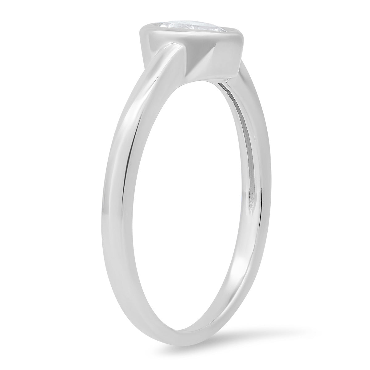 Sterling Silver Bezel-set Diamond CZ Solitaire Heart Ring - Charming Charlie