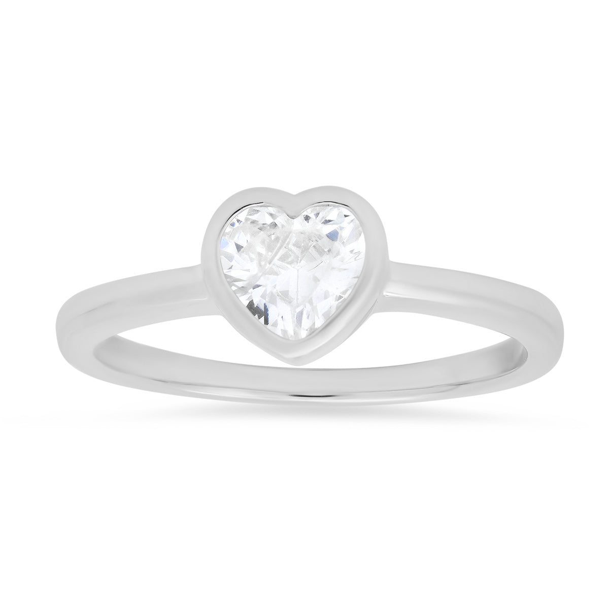 Sterling Silver Bezel-set Diamond CZ Solitaire Heart Ring - Charming Charlie