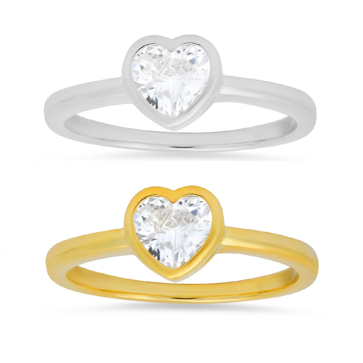 Sterling Silver Bezel-set Diamond CZ Solitaire Heart Ring - Charming Charlie