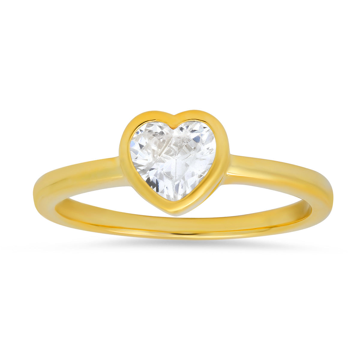 Sterling Silver Bezel-set Diamond CZ Solitaire Heart Ring - Charming Charlie