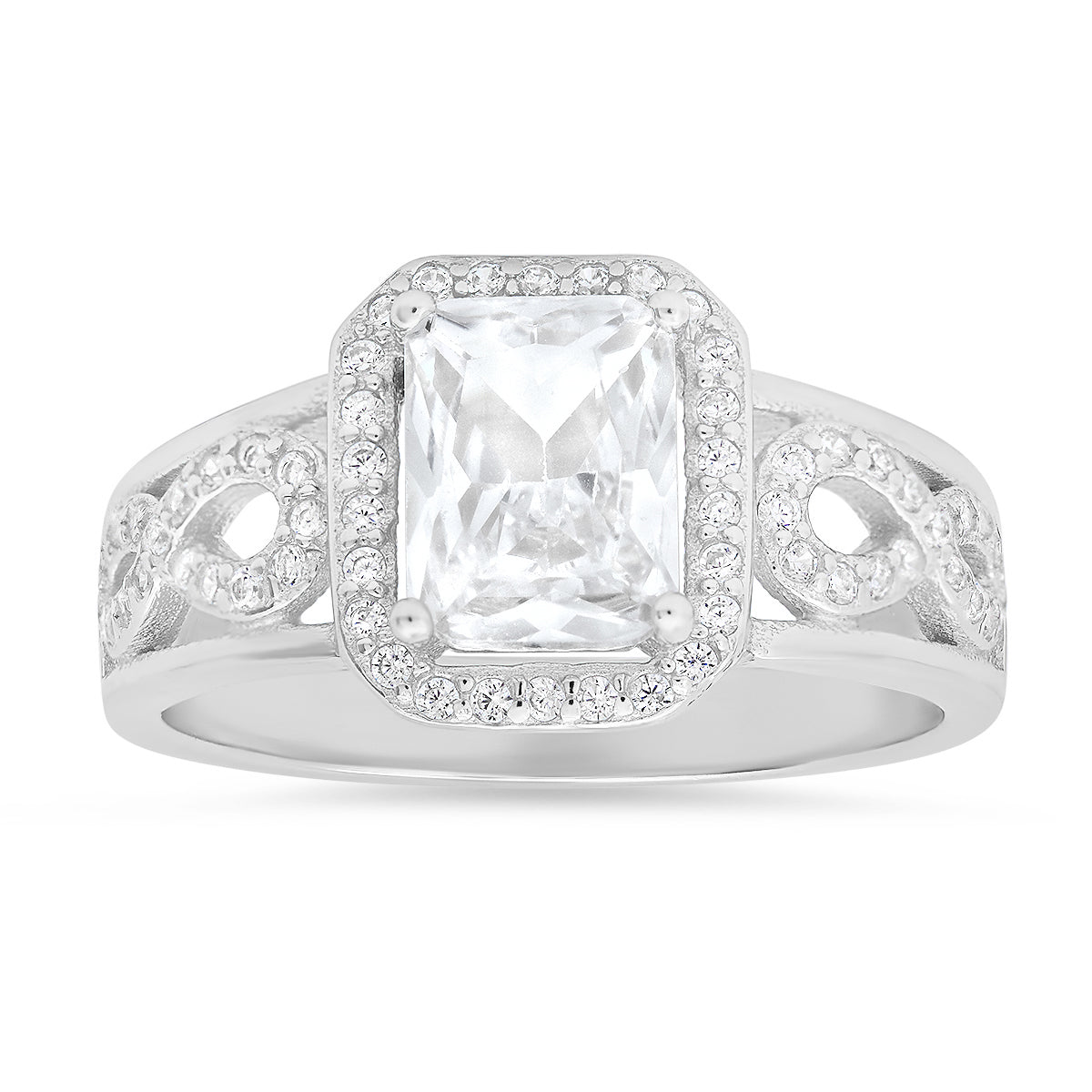 Sterling Silver Infinity Emerald-cut Diamond CZ Ring - Charming Charlie