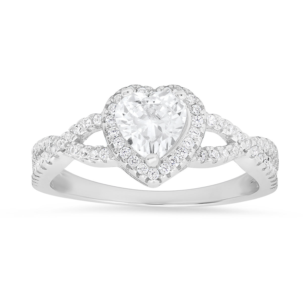 Sterling Silver Heart-cut Halo Diamond CZ Ring - Charming Charlie
