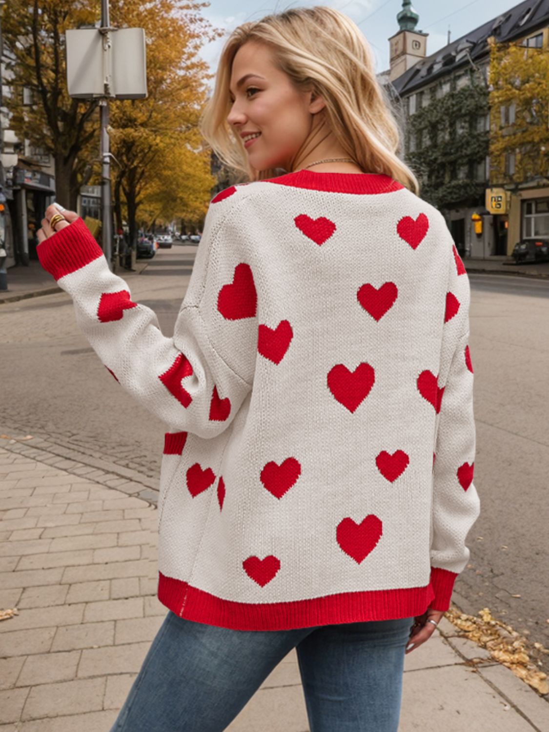 Heart Button Up Dropped Shoulder Long Sleeve Cardigan - Charming Charlie