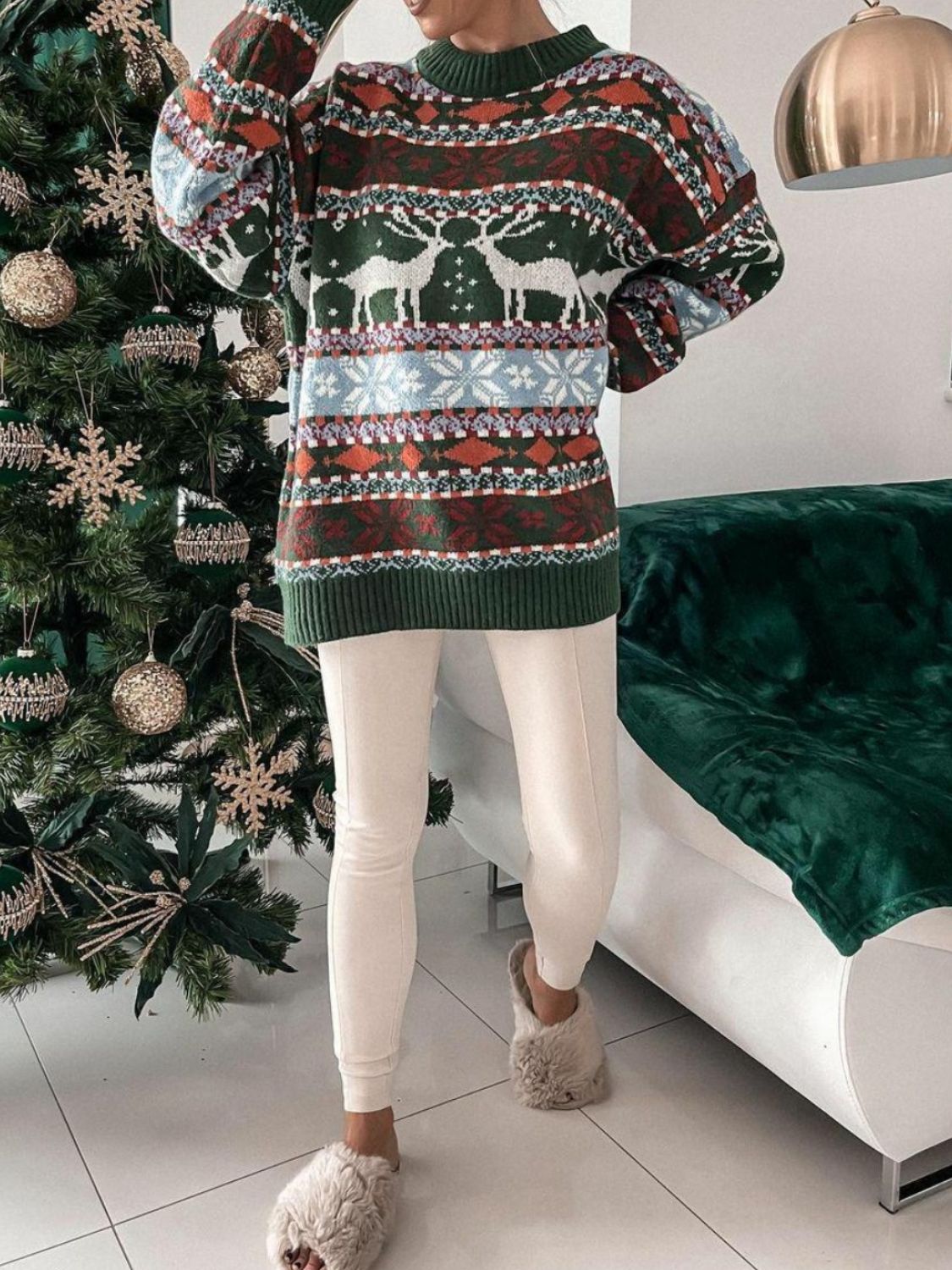 Geometric Round Neck Dropped Shoulder Sweater - Charming Charlie
