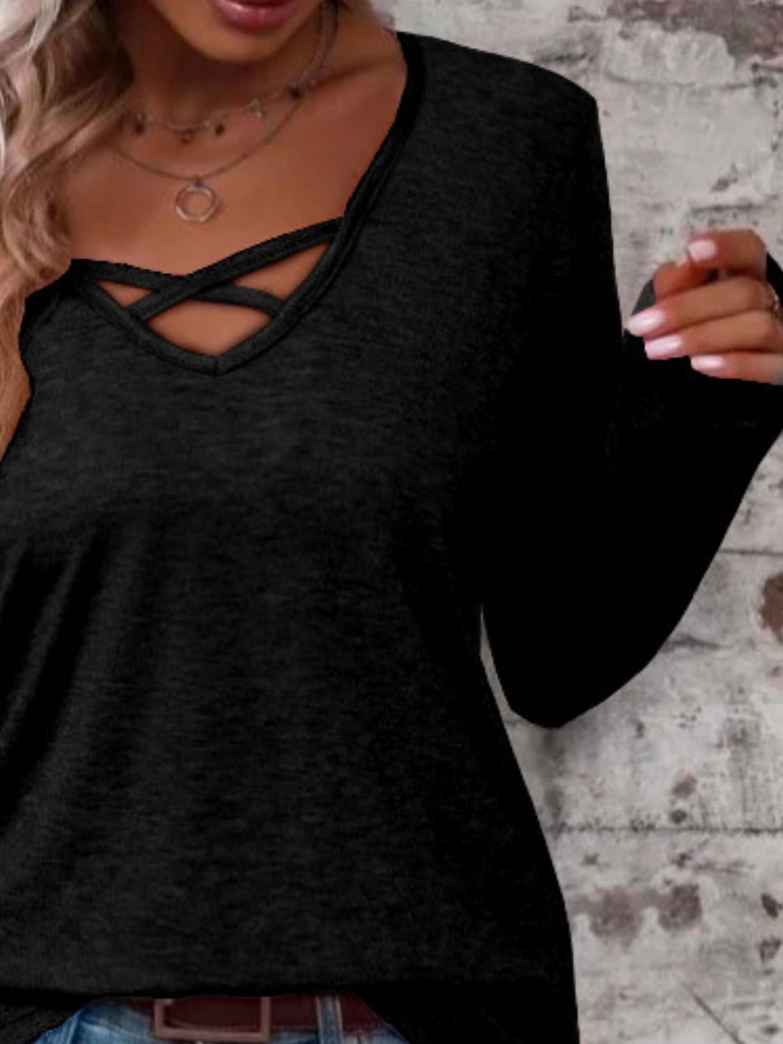 Crisscross V-Neck Long Sleeve T-Shirt - Charming Charlie