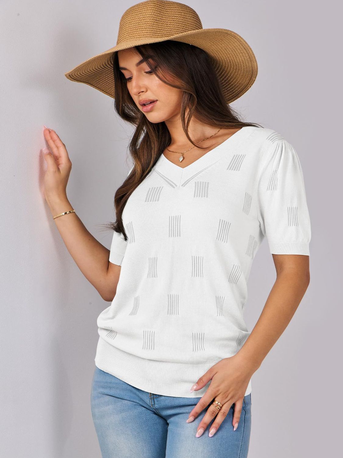 V-Neck Half Sleeve Knit Top - Charming Charlie