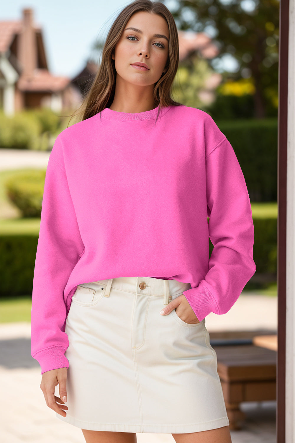 Round Neck Long Sleeve Sweatshirt - Charming Charlie