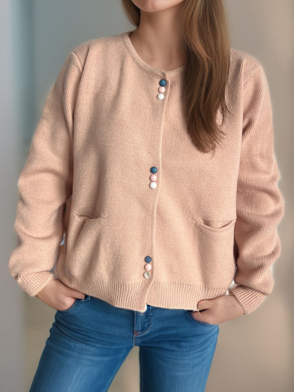 Button Down Long Sleeve Cardigan with Pockets - Charming Charlie
