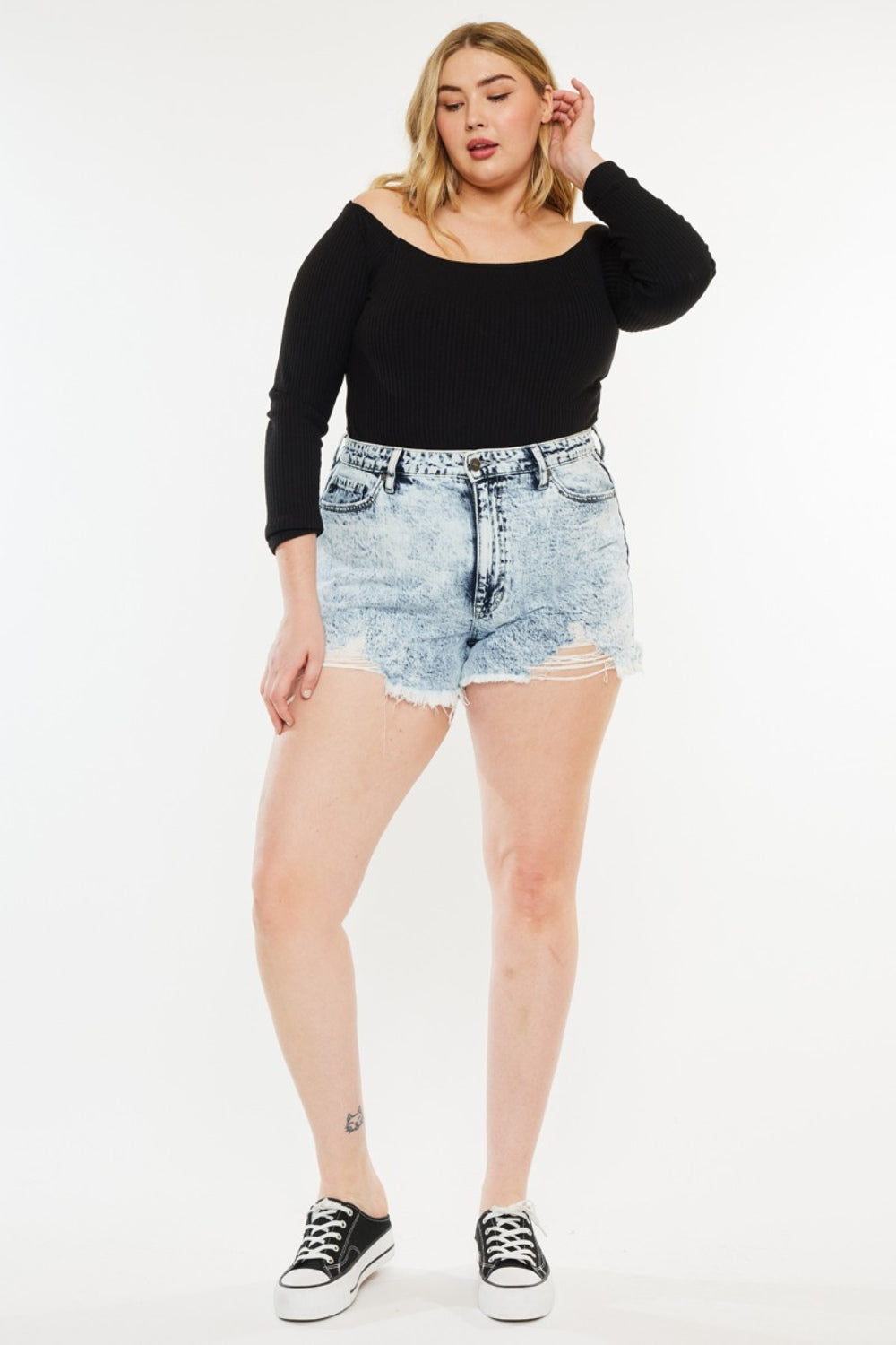 Kancan Full Size Distressed High Waist Denim Shorts - Charming Charlie