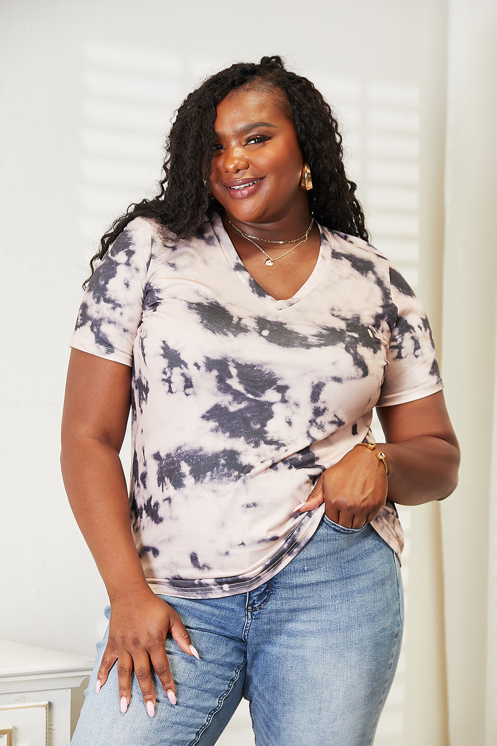 Double Take Tie-Dye V-Neck T-Shirt - Charming Charlie