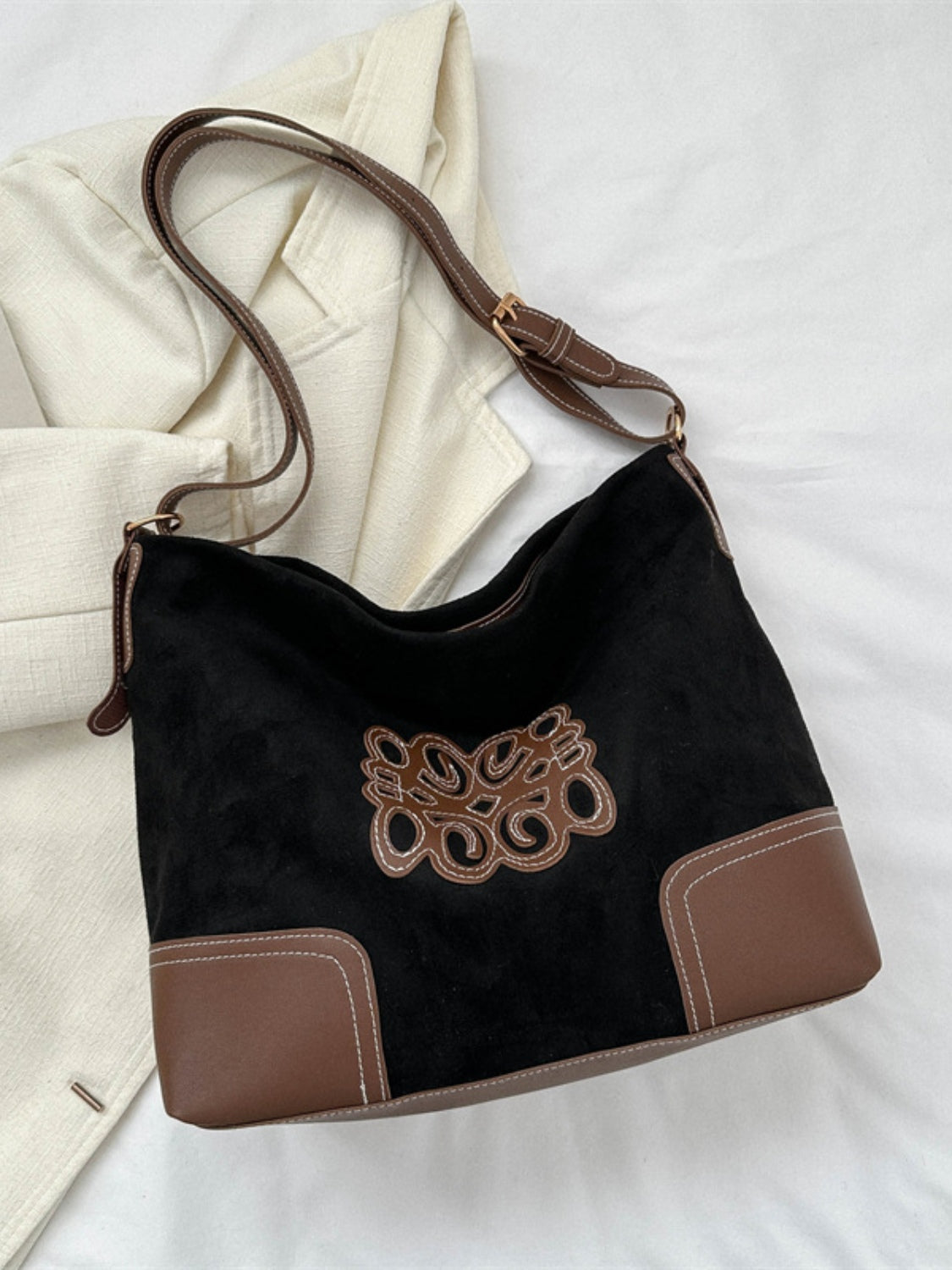 Suede Patch Adjustable Strap Tote Bag - Charming Charlie