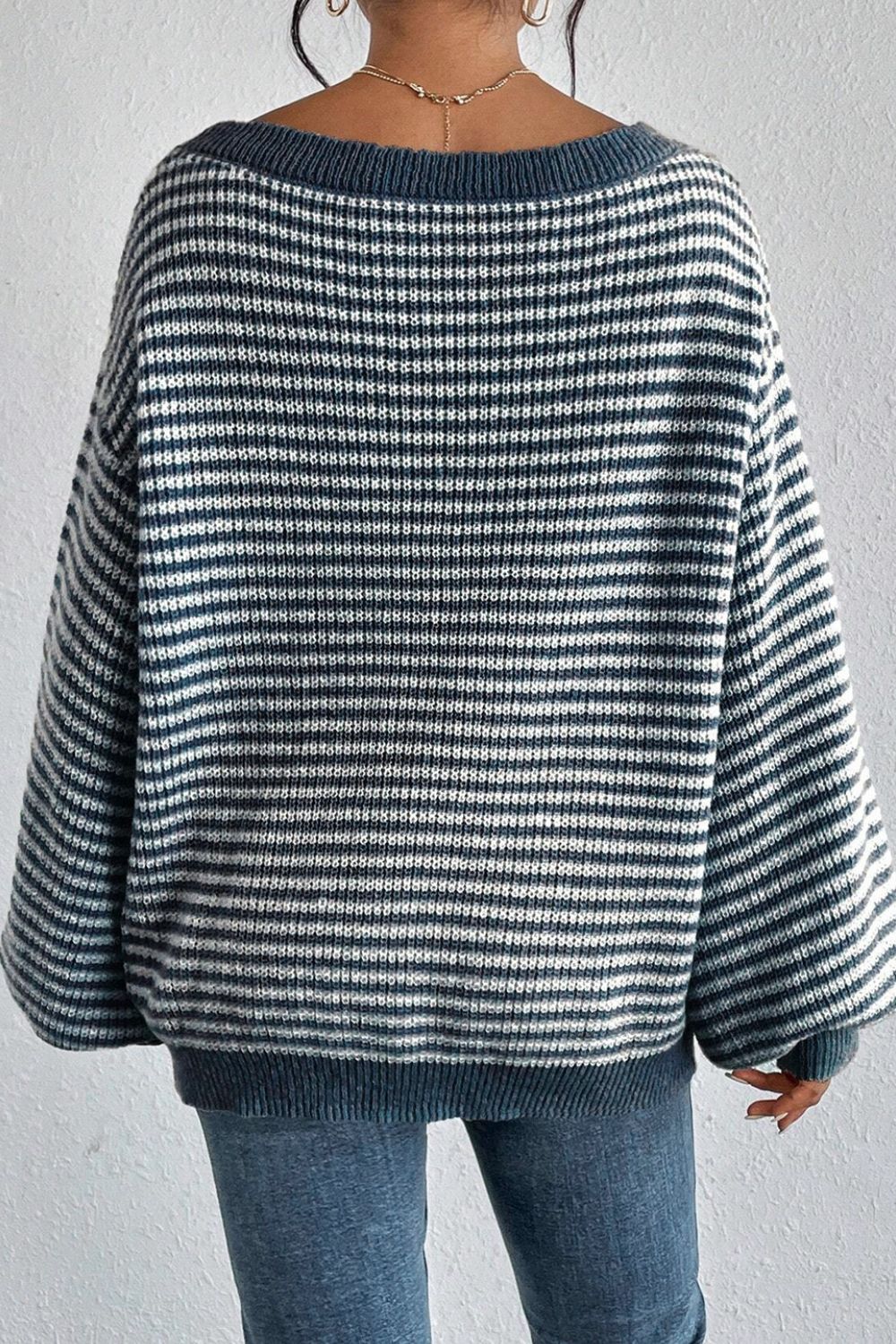 Striped Boat Neck Long Sleeve Sweater - Charming Charlie