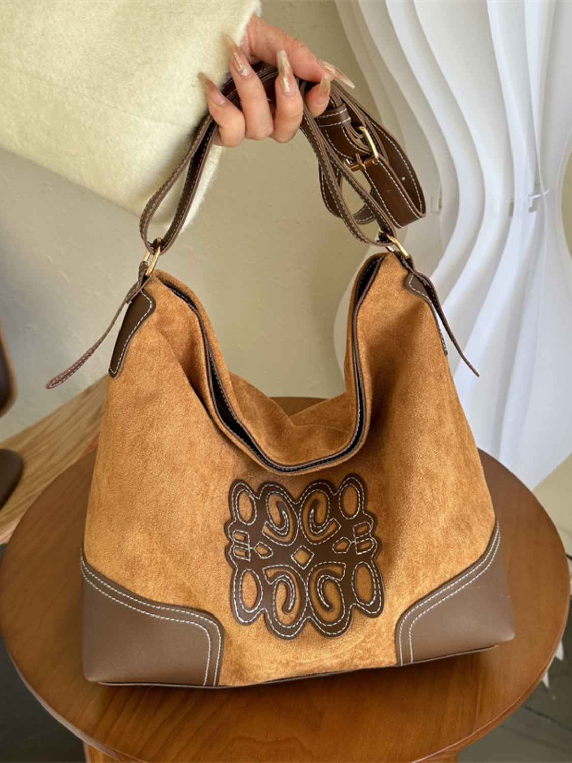 Suede Patch Adjustable Strap Tote Bag - Charming Charlie