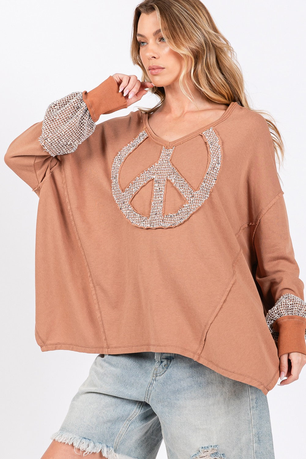 SAGE + FIG Peace Sign Mineral Wash Terry Top - Charming Charlie
