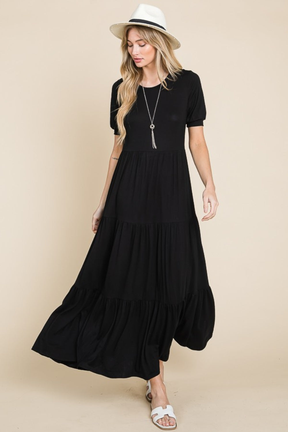 BOMBOM Short Sleeve Tiered Maxi Dress - Charming Charlie