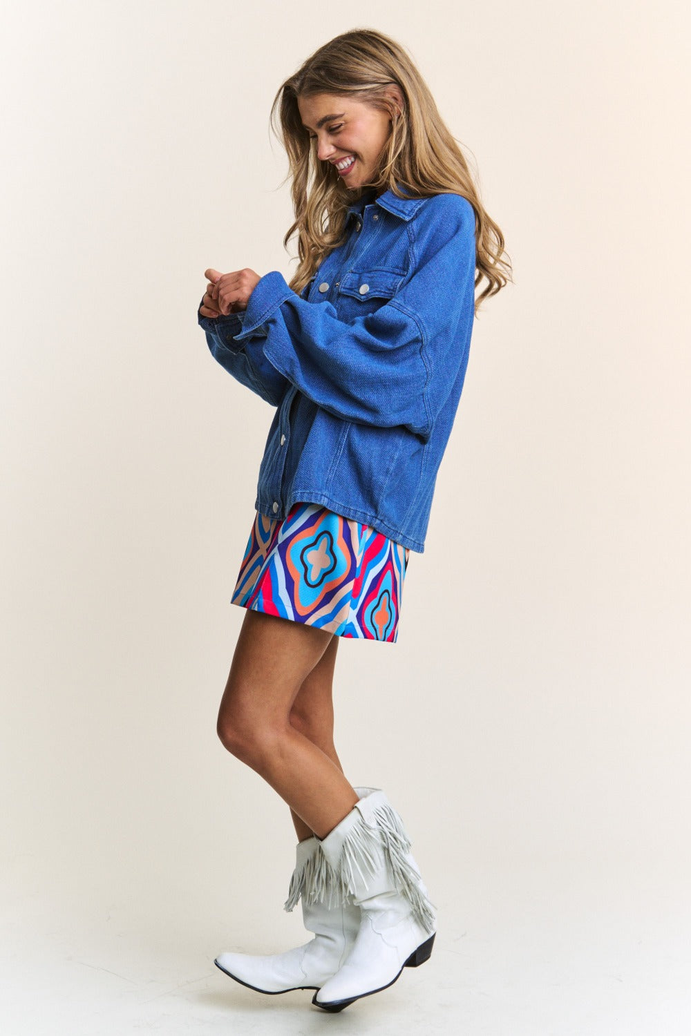 J.NNA Snap Down Long Sleeve Denim Shacket - Charming Charlie