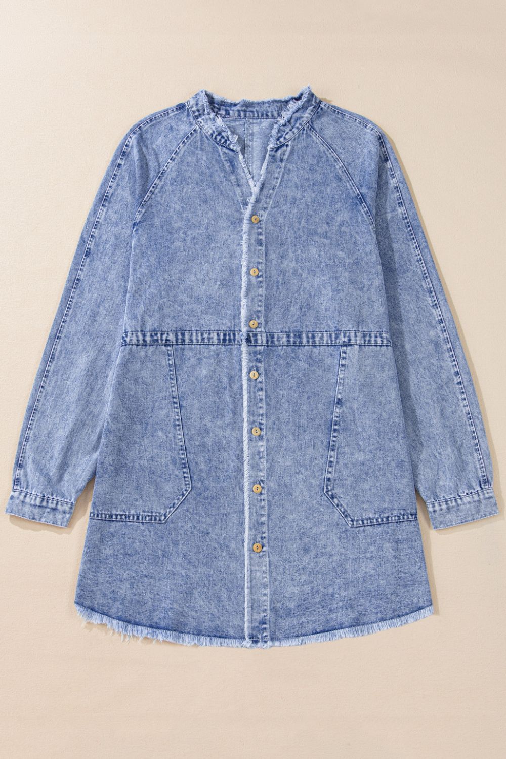 Raw Hem Button Down Long Sleeve Denim Dress - Charming Charlie