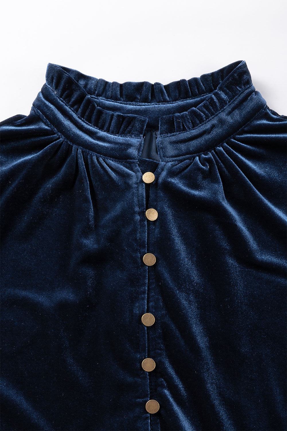 Frill Half Button Mock Neck Long Sleeve Blouse - Charming Charlie