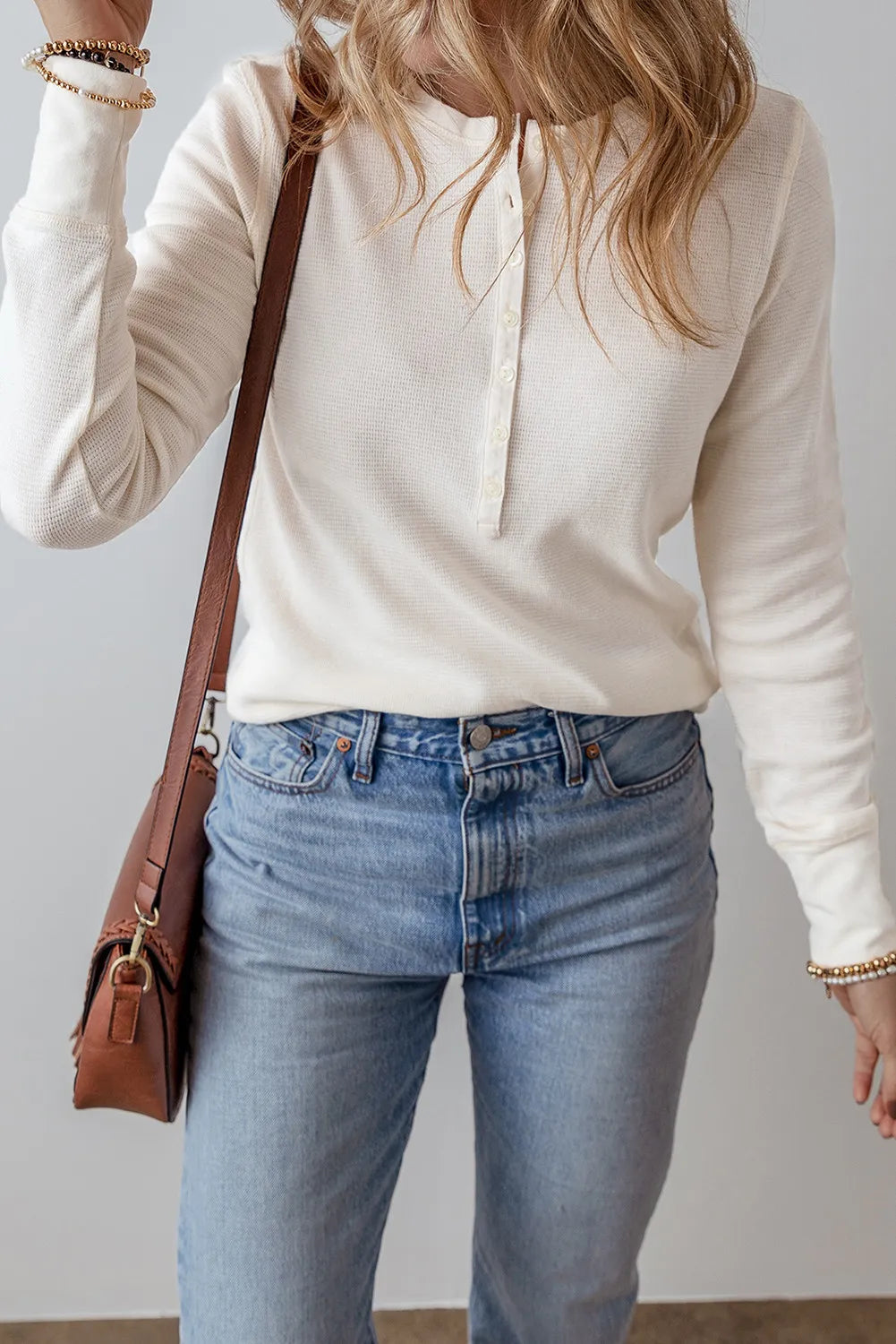 Half Button Long Sleeve Top - Charming Charlie