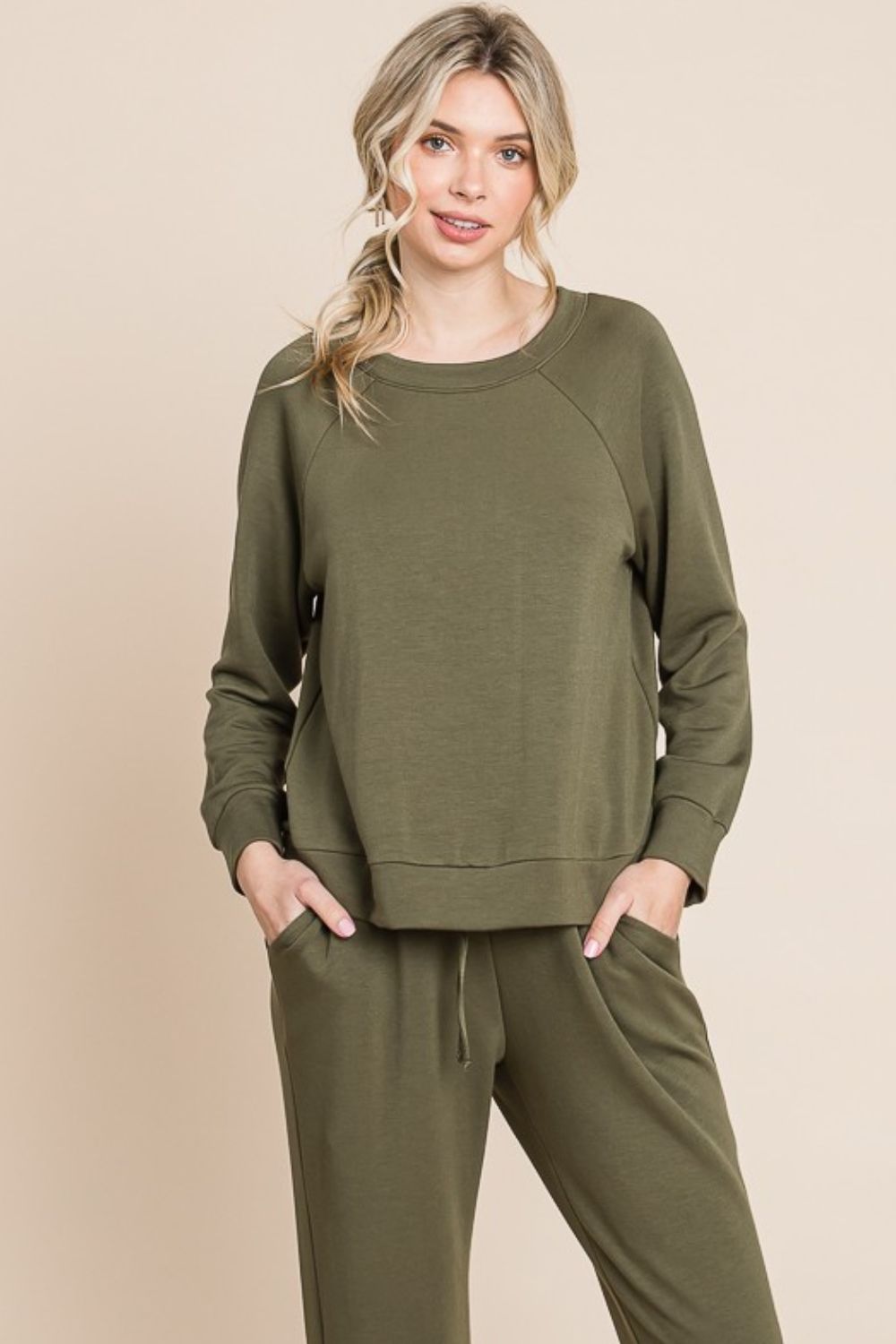 Super Lady Round Neck Raglan Sleeve Top and Pants Lounge Set - Charming Charlie