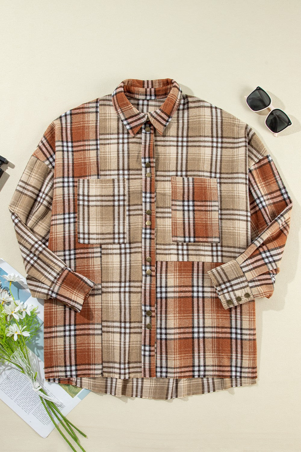 Plaid Snap Down Dropped Shoulder Shacket - Charming Charlie
