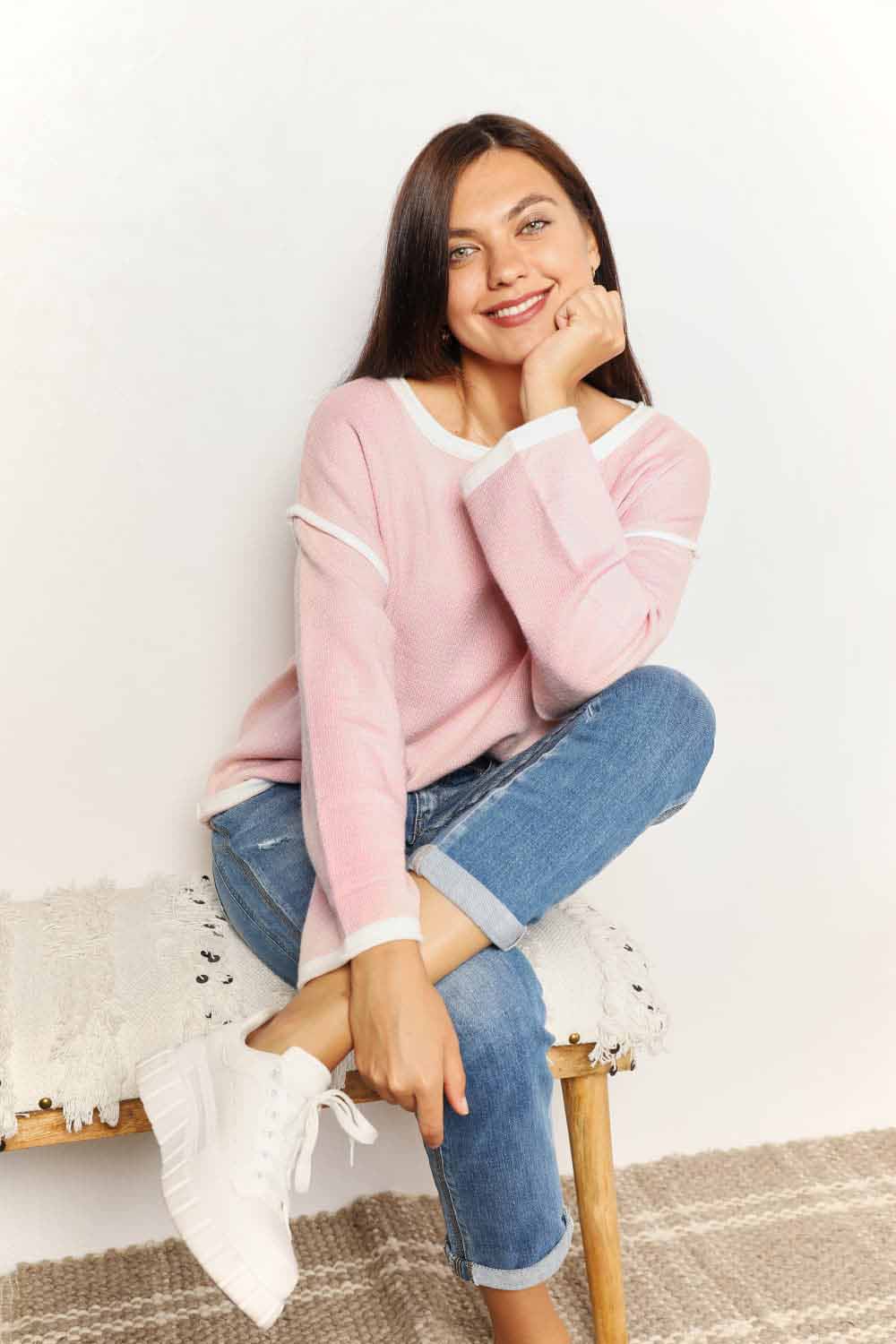 Angel Wings Contrast Detail Dropped Shoulder Knit Top - Charming Charlie