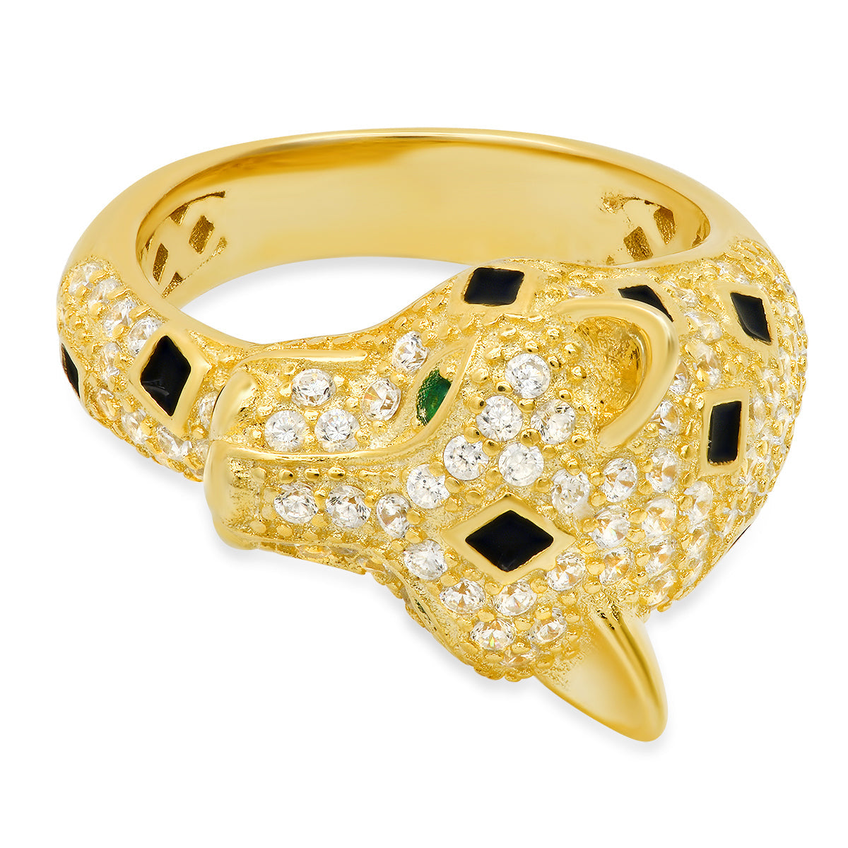 Yellow Gold Over Silver CZ Panther Ring - Charming Charlie