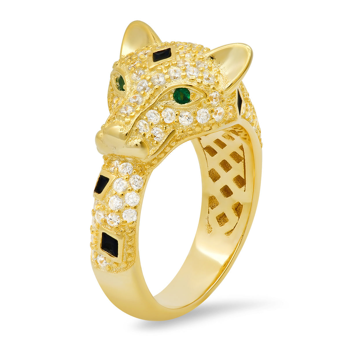 Yellow Gold Over Silver CZ Panther Ring - Charming Charlie