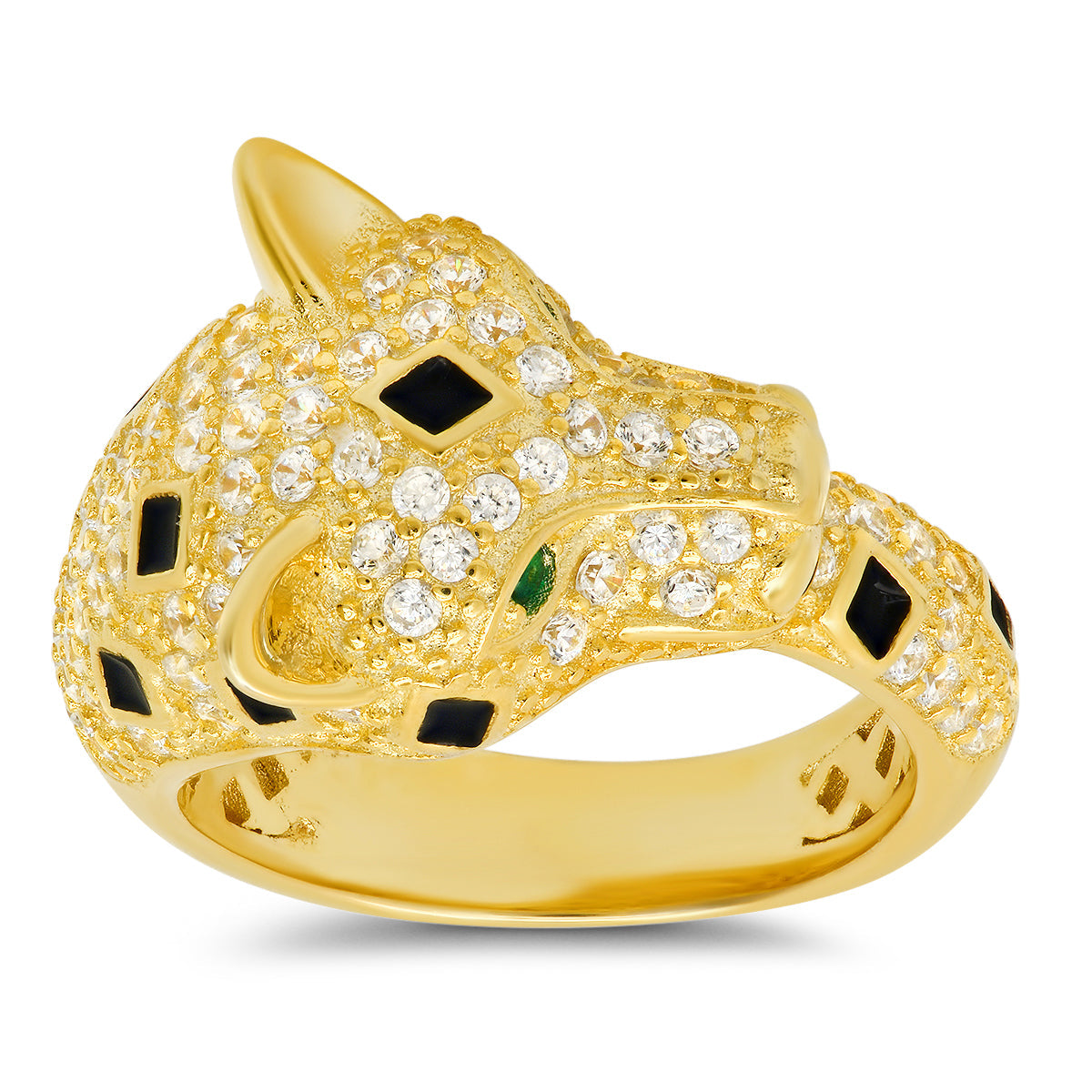 Yellow Gold Over Silver CZ Panther Ring - Charming Charlie