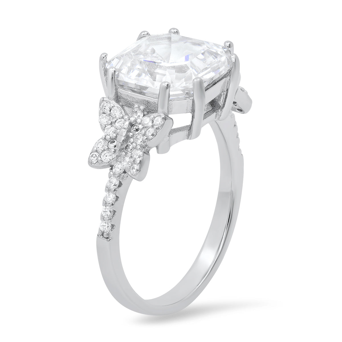 Sterling Silver Asscher-cut CZ Butterfly Ring - Charming Charlie