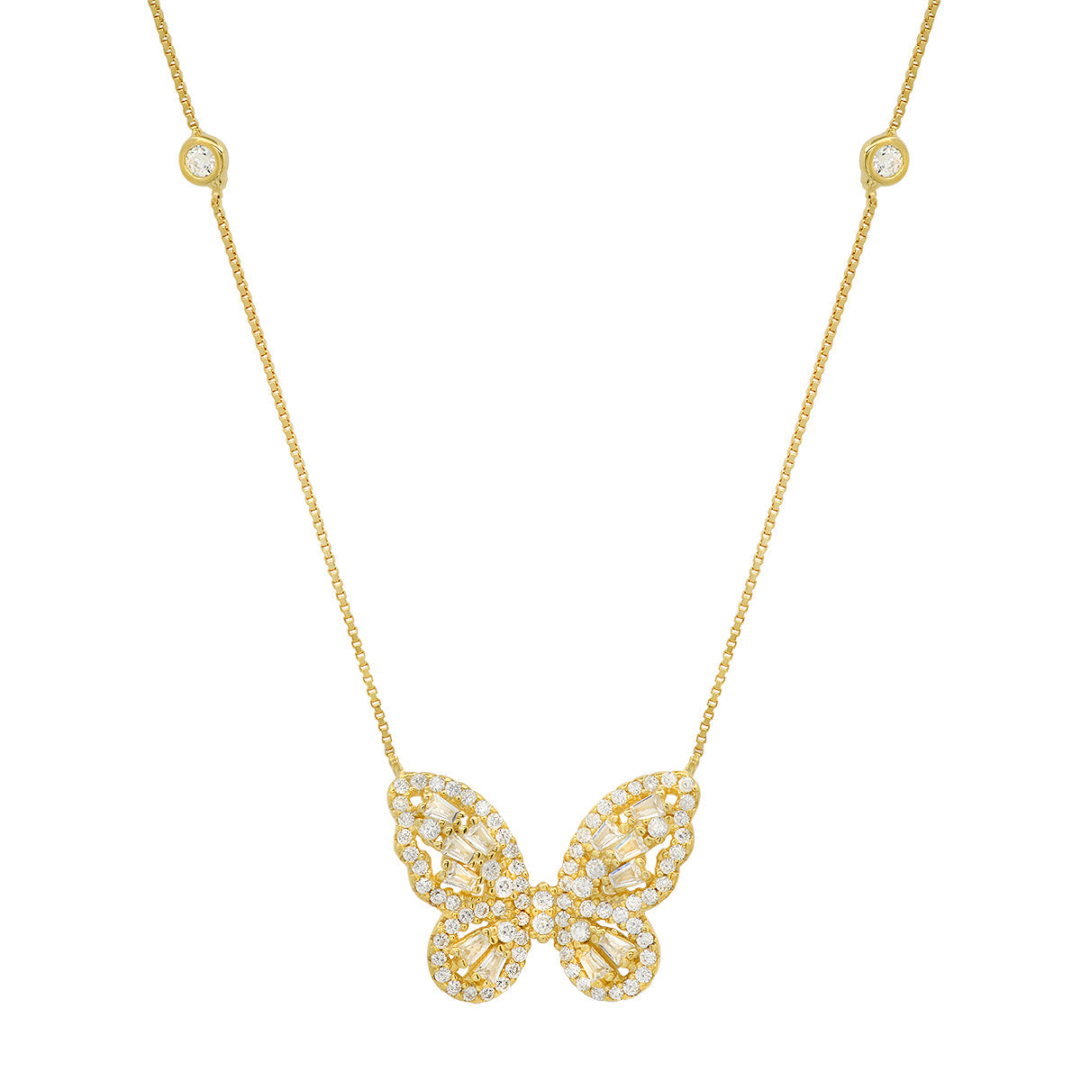 Sterling Silver Baguette CZ Butterfly Station Necklace - Charming Charlie