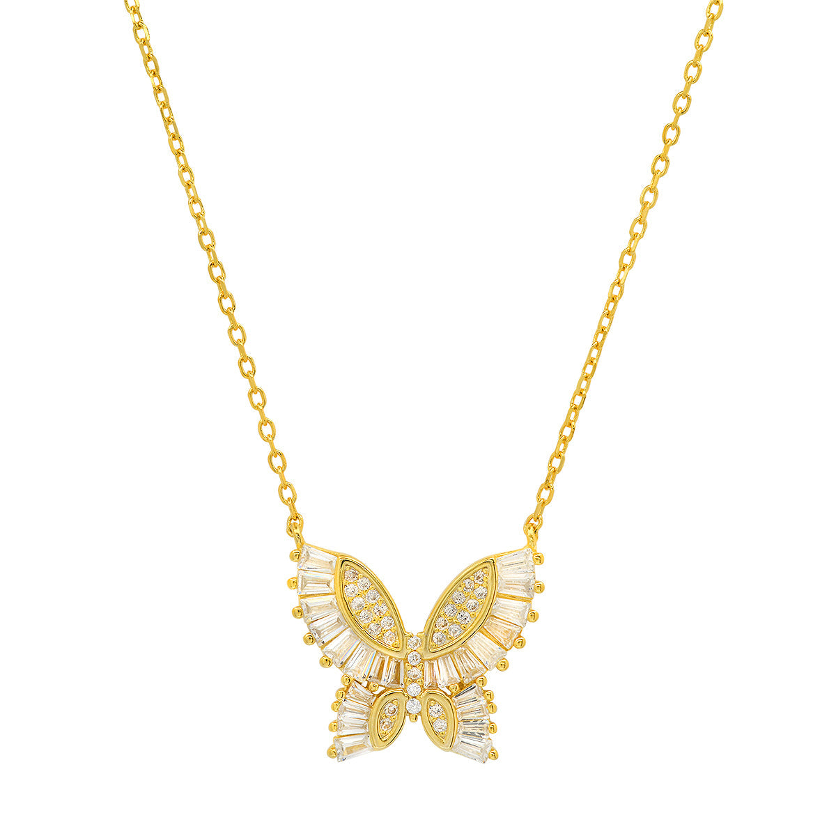 Sterling Silver Baguette CZ Butterfly Station Necklace - Charming Charlie