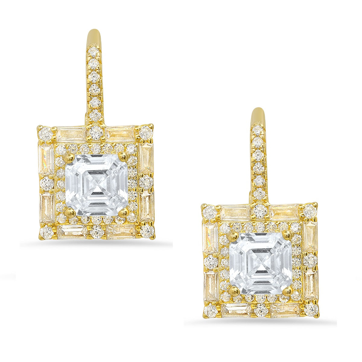 Sterling Silver Asscher-cut Halo CZ Leverback Earrings - Charming Charlie