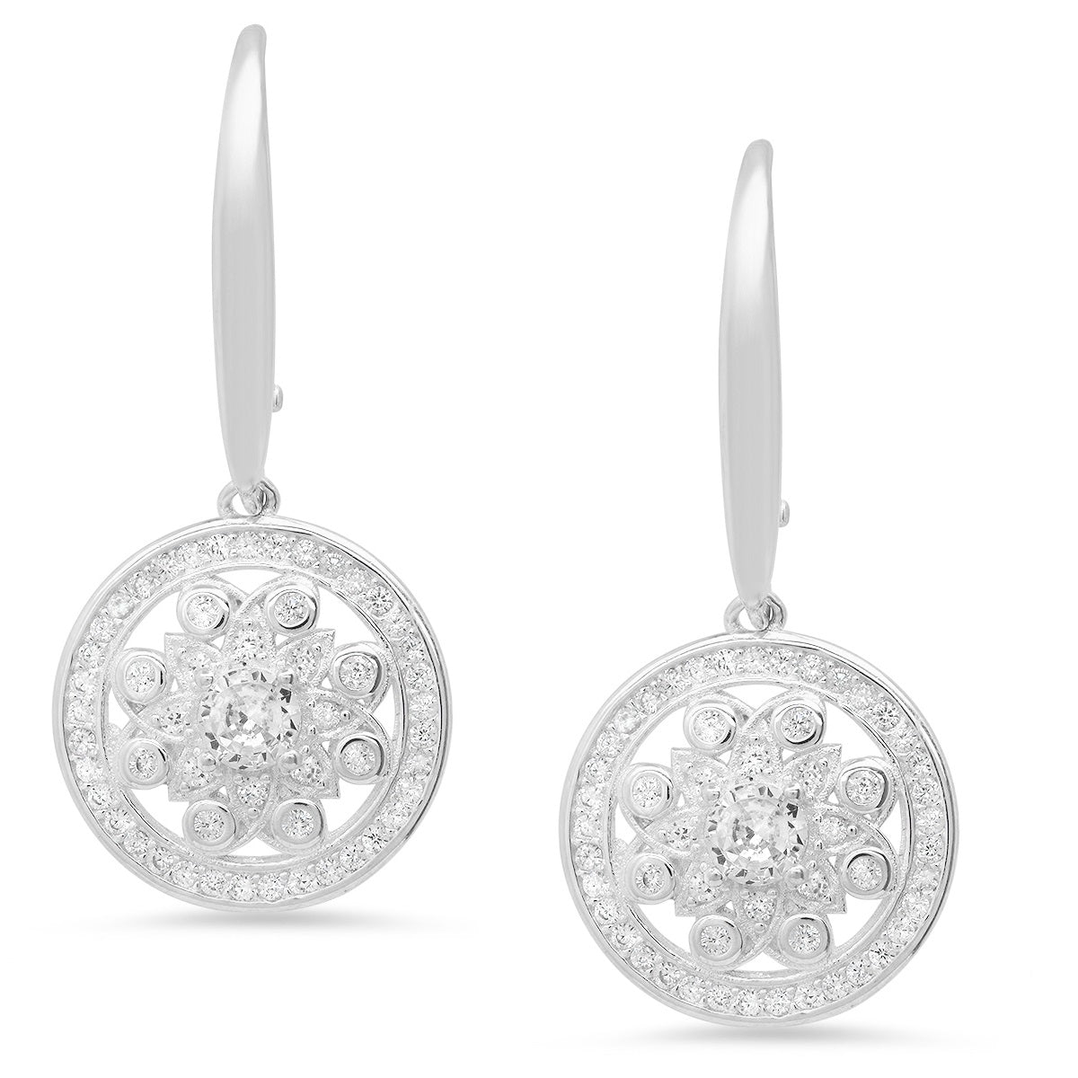 Sterling Silver Dangling CZ Flower Leverback Earrings - Charming Charlie