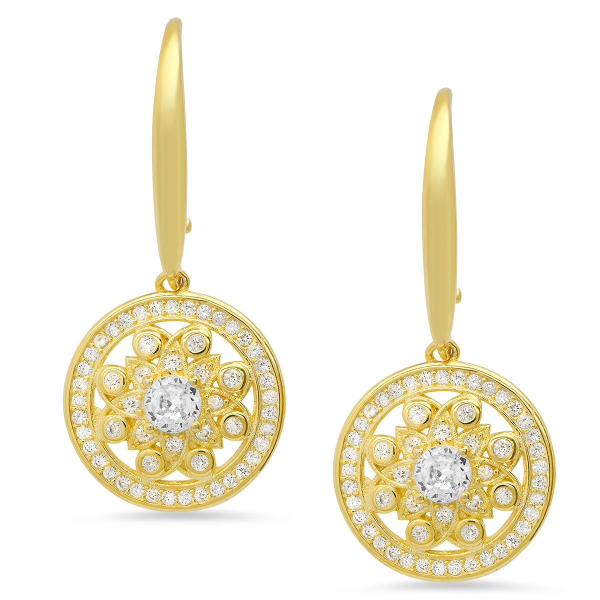 Sterling Silver Dangling CZ Flower Leverback Earrings - Charming Charlie