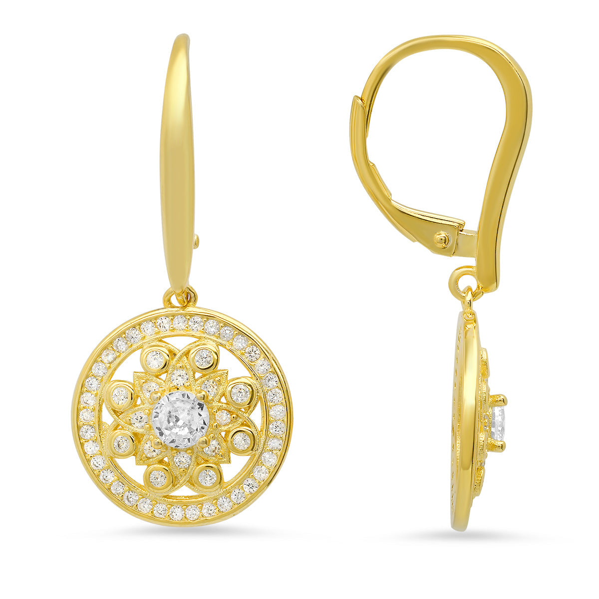 Sterling Silver Dangling CZ Flower Leverback Earrings - Charming Charlie