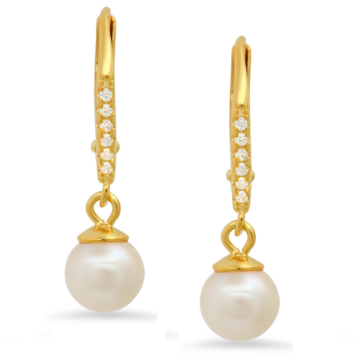 Sterling Silver Genuine Pearl & CZ Dangling Leverback Earrings - Charming Charlie