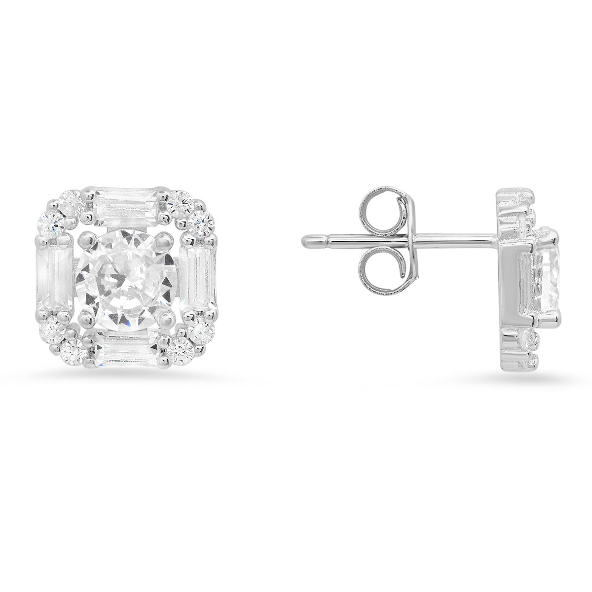 Sterling Silver CZ Halo Stud Earrings - Charming Charlie