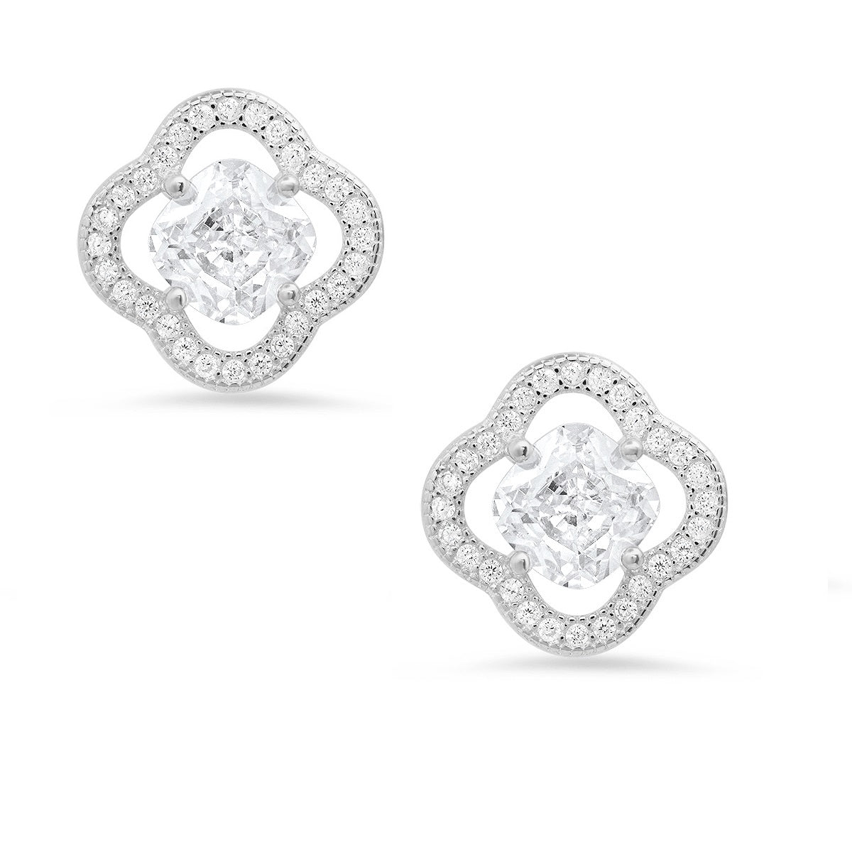 Sterling Silver Cushion-cut Flower CZ Stud Earrings - Charming Charlie