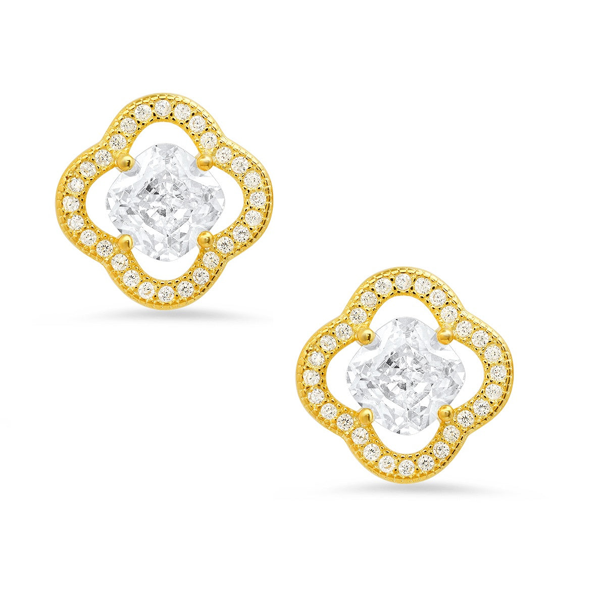 Sterling Silver Cushion-cut Flower CZ Stud Earrings - Charming Charlie