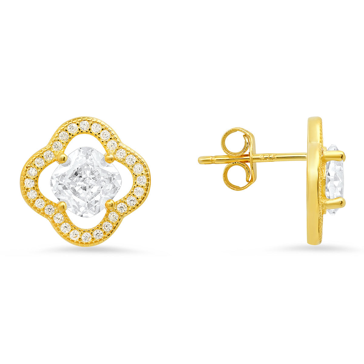 Sterling Silver Cushion-cut Flower CZ Stud Earrings - Charming Charlie