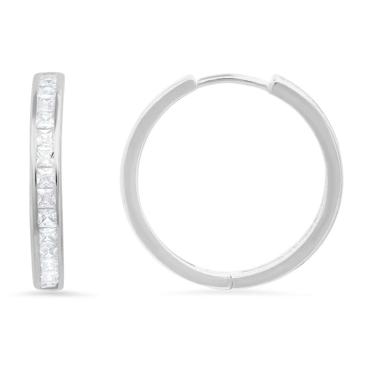 Sterling Silver Princess-cut CZ Hoop Earrings - Charming Charlie