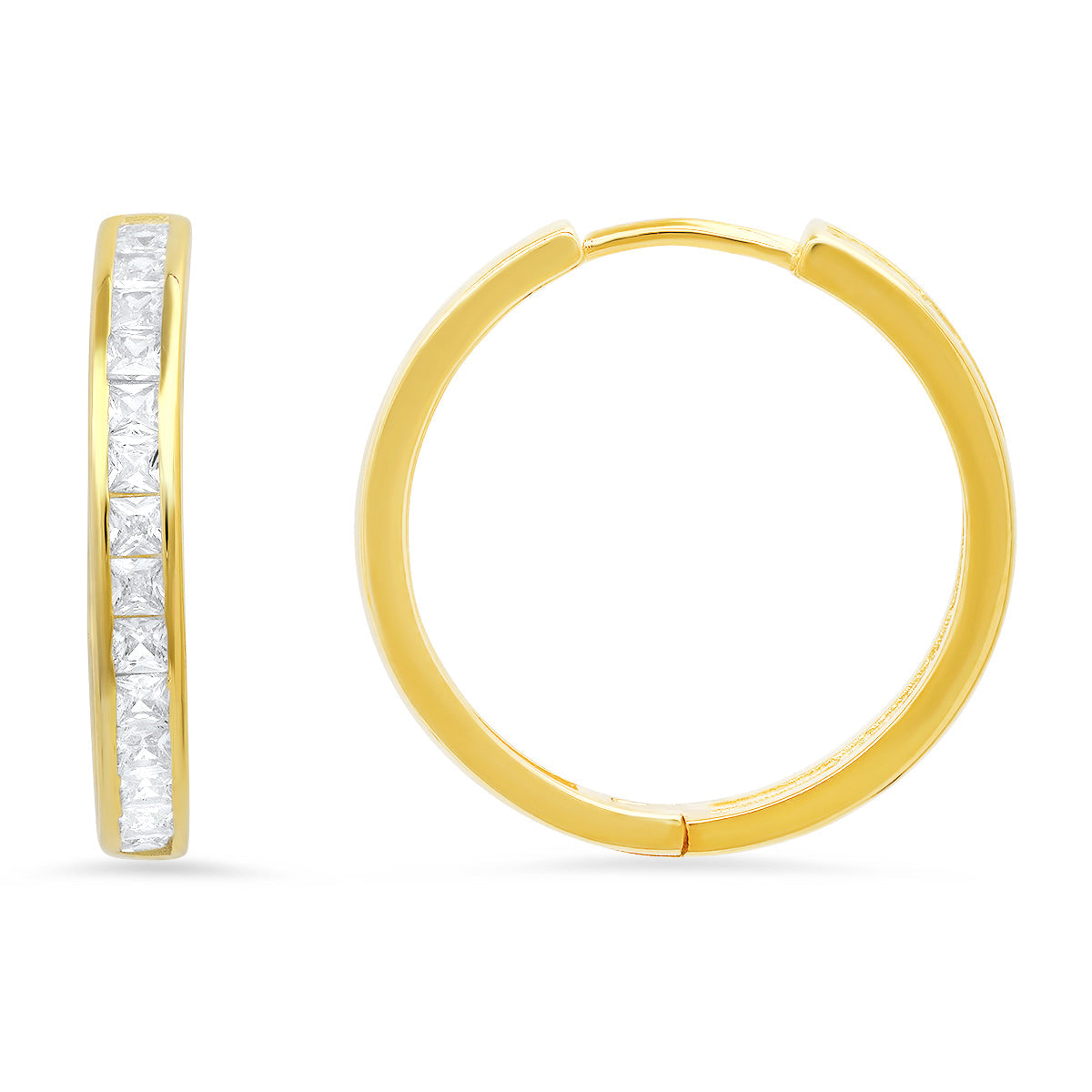 Sterling Silver Princess-cut CZ Hoop Earrings - Charming Charlie