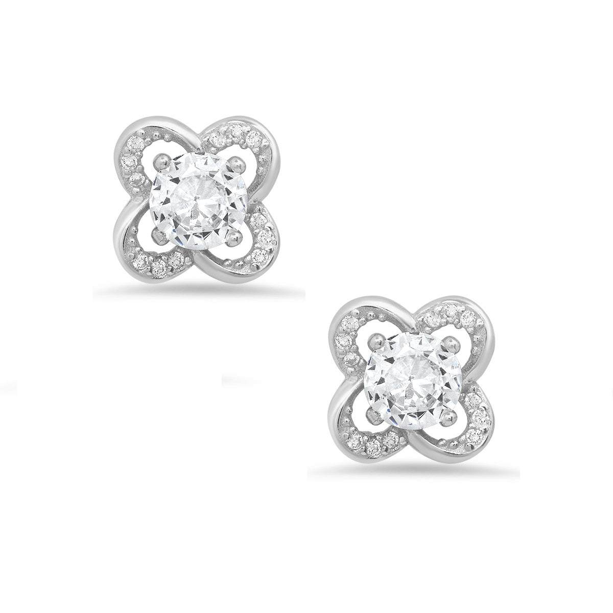 Sterling Silver Flower CZ Stud Earrings - Charming Charlie