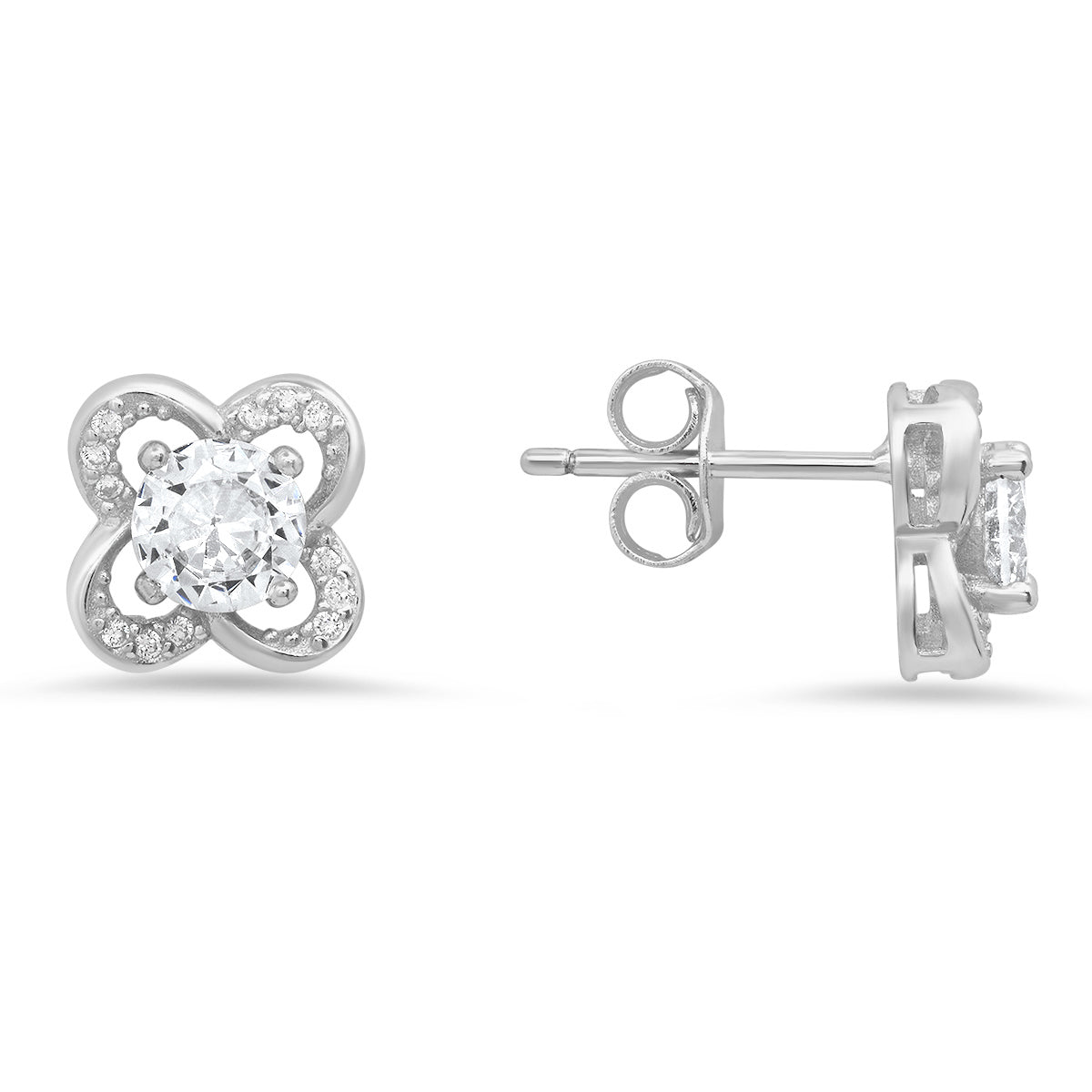 Sterling Silver Flower CZ Stud Earrings - Charming Charlie