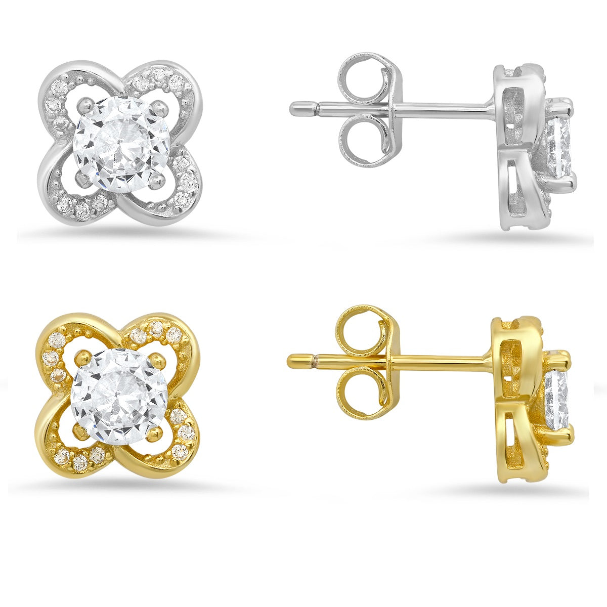 Sterling Silver Flower CZ Stud Earrings - Charming Charlie