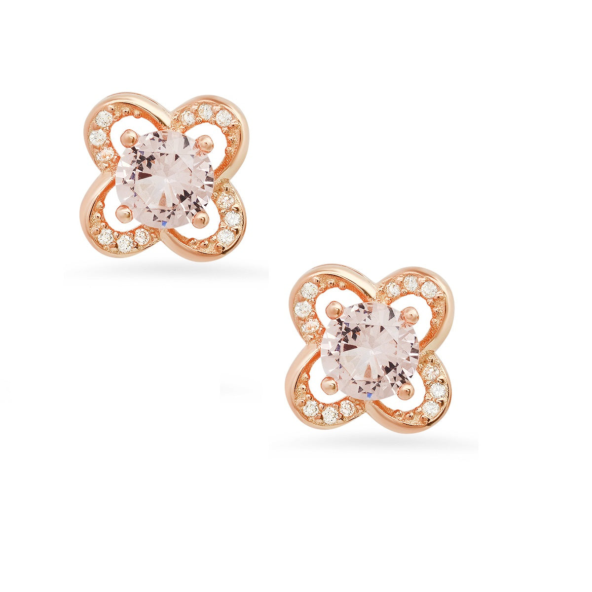 Rose Gold Over Silver Morganite CZ Flower Stud Earrings - Charming Charlie
